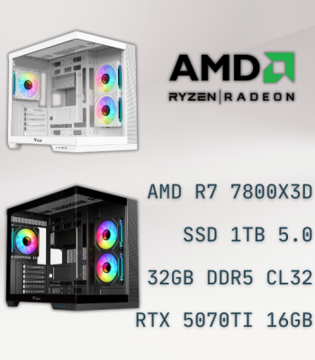 PC Gaming Itek Dark Cave DS Ryzen 7 7800X3D RTX 5070Ti 16GB DDR5 32GB SSD 1TB PCIe 5.0 WiFi6