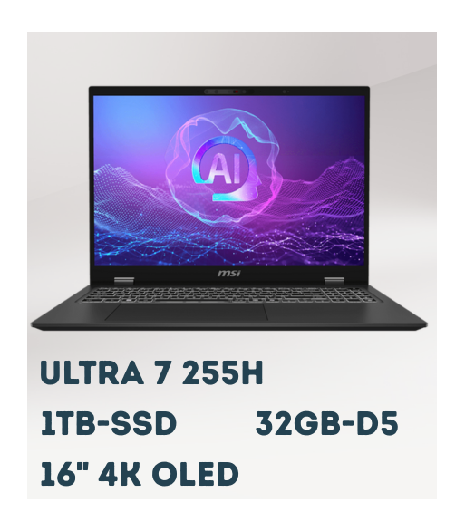 Msi Prestigepro 16 ai b2hveg-255it Intel core ultra 7 255H Rtx 4050 32gb Ssd 1tb Oled 4k