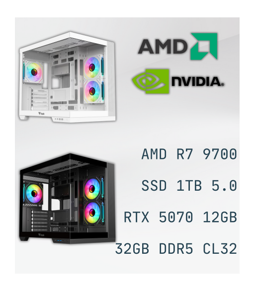 PC Gaming AMD Ryzen 7 9700X RTX 5070 12GB DDR5 32GB SSD 1TB Prestazioni Estreme Prezzo FPS