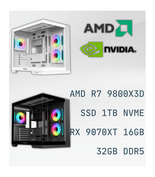 PC Gaming AMD Ryzen 7 9800X3D RX 9070 XT 16GB 32GB RAM SSD 1TB Prestazioni Estreme Prezzo FPS