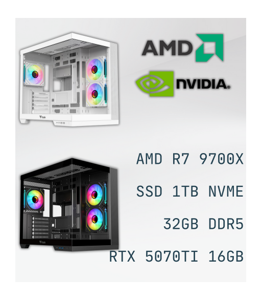 PC Gaming AMD Ryzen 7 9700X RTX 5070 TI 16GB DDR5 32GB SSD 1TB Prestazioni Estreme Prezzo FPS