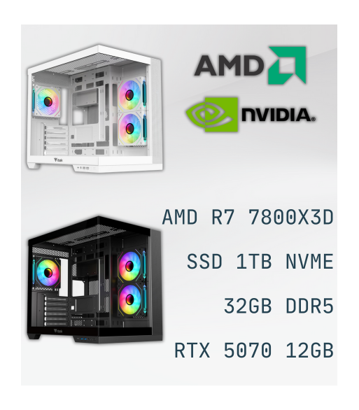 PC Gaming AMD Ryzen 7 7800X3D RTX 5070 12GB DDR5 32GB SSD 1TB Prestazioni Estreme Prezzo FPS